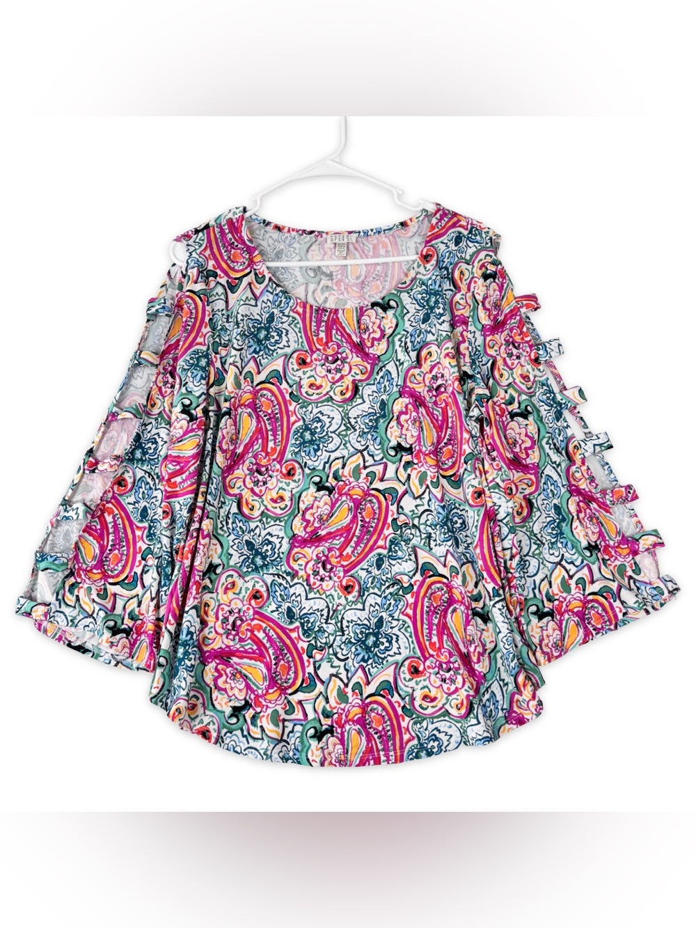 Spense Blouse Womens XL Multicolor‎ Floral Long Cold Shoulder Cut Out Sleeves